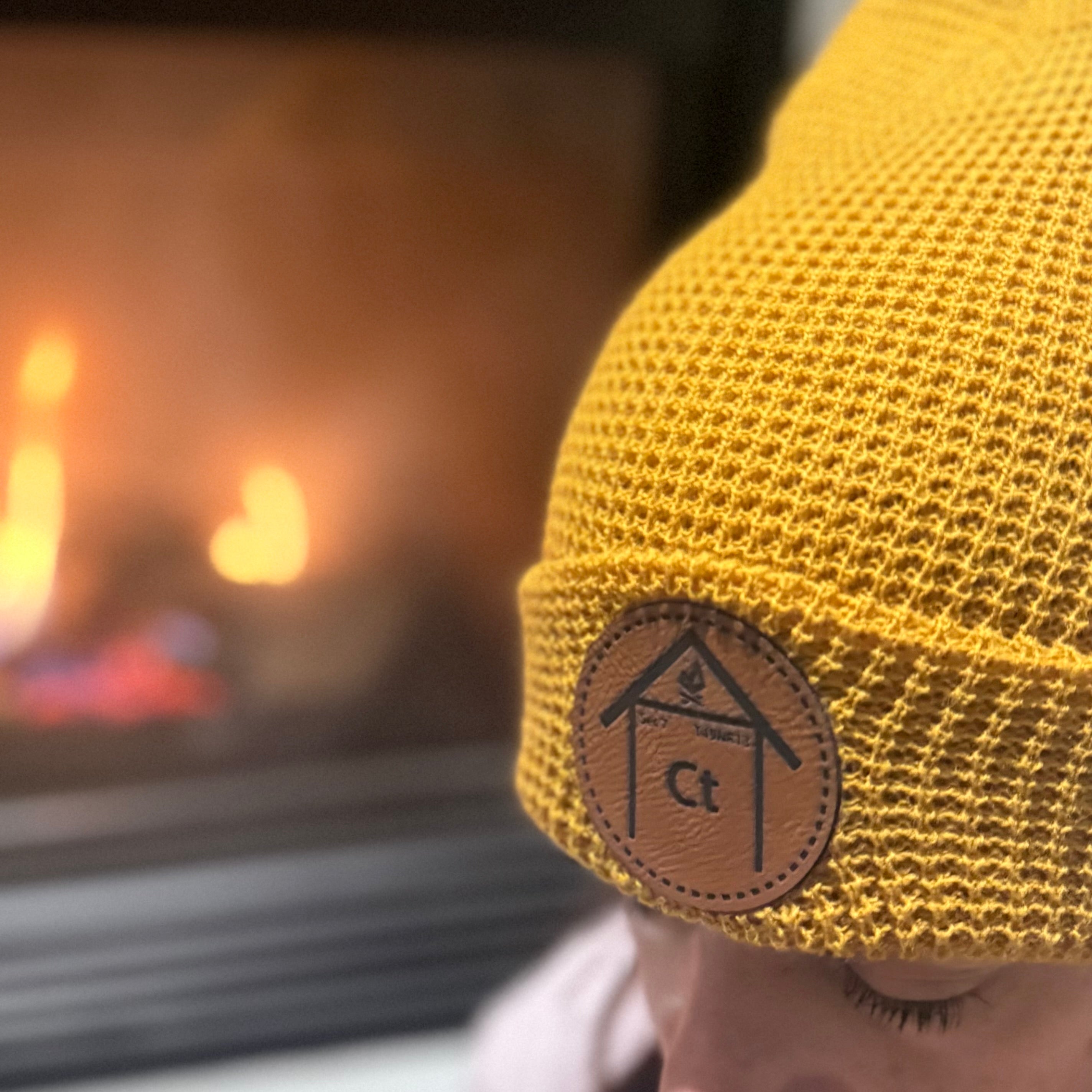 Copper Top Leather Patch Beanie