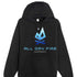 Black camping hoodie featuring the full front All Day Fire Outfitters logo in blue gradient. Soft cotton poly blend built for outdoor comfort.