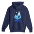 Back: Navy hoodie featuring large All Day Fire Outfitters flame logo on the back. Perfect for camping and outdoor adventures.