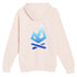 Back: Pale pink hoodie featuring large blue flame All Day Fire Outfitters logo on back. Soft cotton poly blend for outdoor comfort.