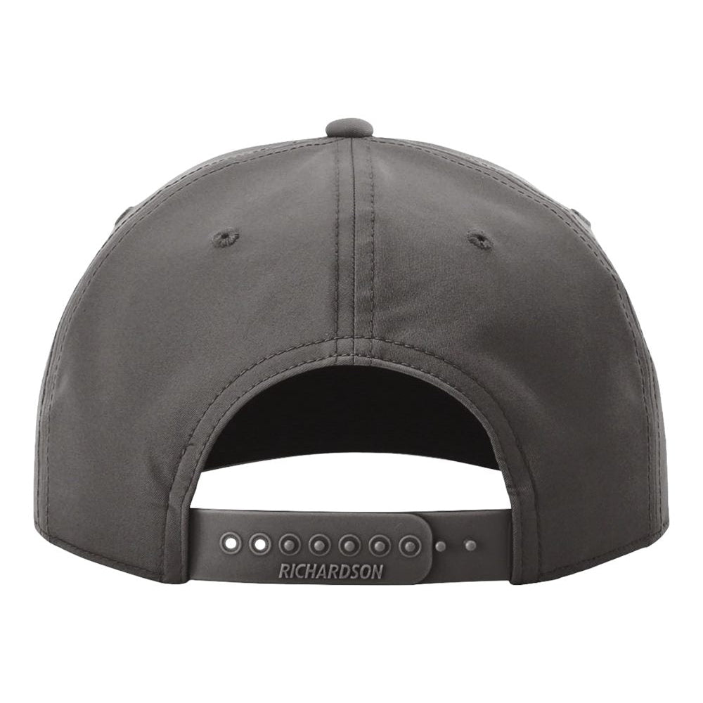 Back view of the All Day Fire embroidered rope snapback hat with adjustable snapback closure. Grey crown with white rope, perfect for camping and lake days.