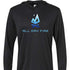 Black hooded tee with All Day Fire Outfitters logo. Lightweight performance fishing and camping shirt made for outdoor adventures.