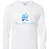 White hooded tee with All Day Fire Outfitters logo. Lightweight moisture-wicking shirt made for outdoor comfort and campfire living.