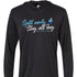 Black hooded fishing tee featuring Split Early Stay All Day slogan and All Day Fire logo. Breathable long sleeve shirt for outdoor comfort.