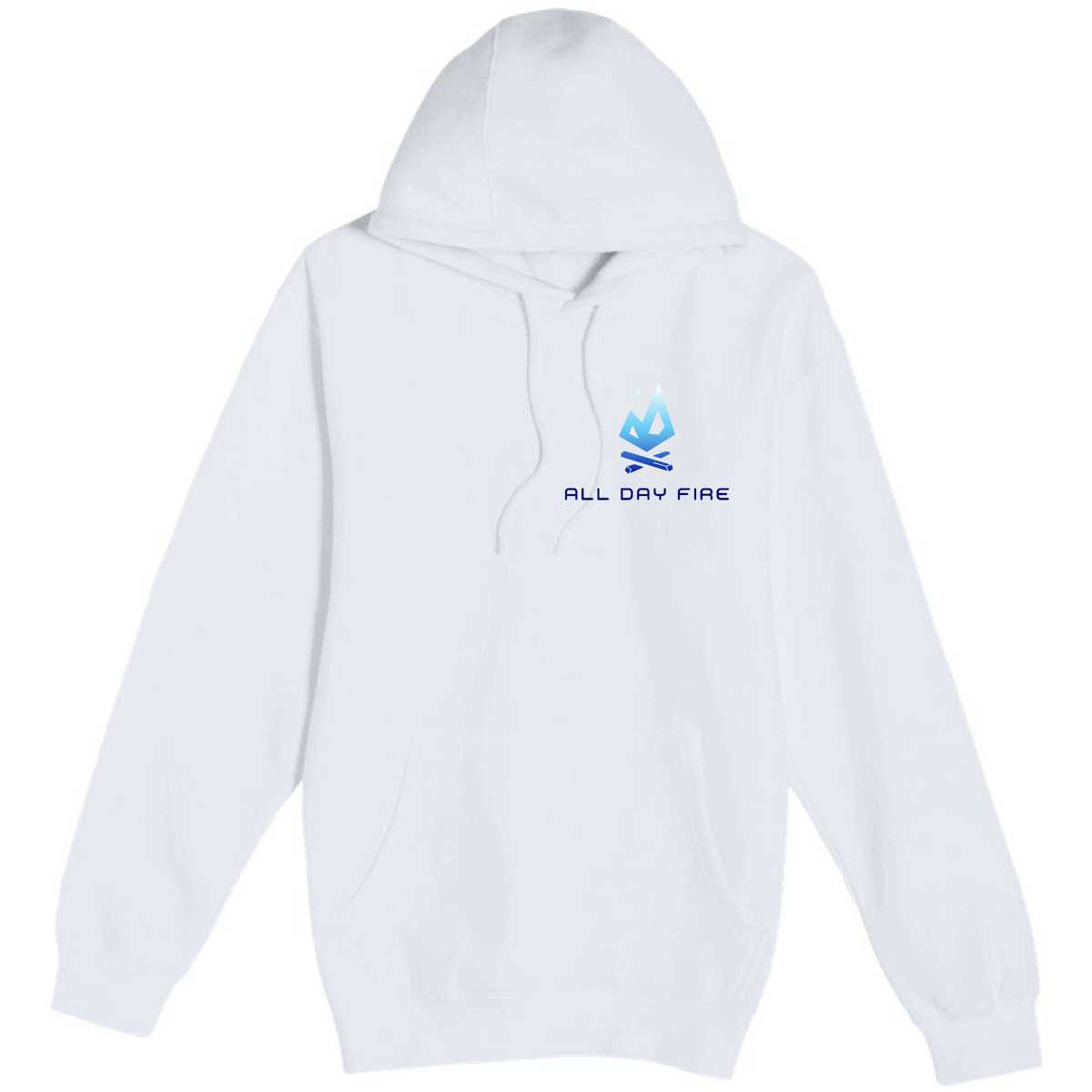 White French Terry hoodie featuring the All Day Fire Outfitters logo on the chest. Lightweight outdoor hoodie for camping and family adventures.