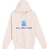 Pale pink hoodie featuring the bold blue All Day Fire Outfitters logo. Comfortable, cozy hoodie made for outdoor adventures and campfire nights.
