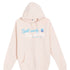 Pale pink hoodie with Split Early Stay All Day design and All Day Fire logo. Cozy, stylish outdoor apparel made for comfort and campfire living.