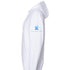 White hunting hoodie with antlered Light Your Fire design and original blue All Day Fire logo. Midweight cotton poly blend for camping and outdoor comfort.
