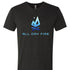 Person wearing vintage black All Day Fire Outfitters logo tee outdoors. Comfortable cotton-poly blend perfect for camping and family adventures.