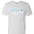 Heather white outdoor tee with Split Early Stay All Day slogan and All Day Fire logo. Lightweight cotton poly blend for camping and casual wear.