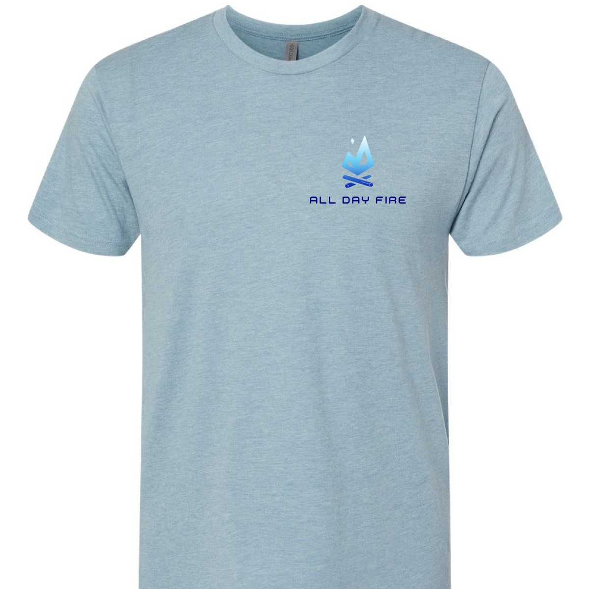 Backyard campfire t shirt with All Day Fire Outfitters logo on front