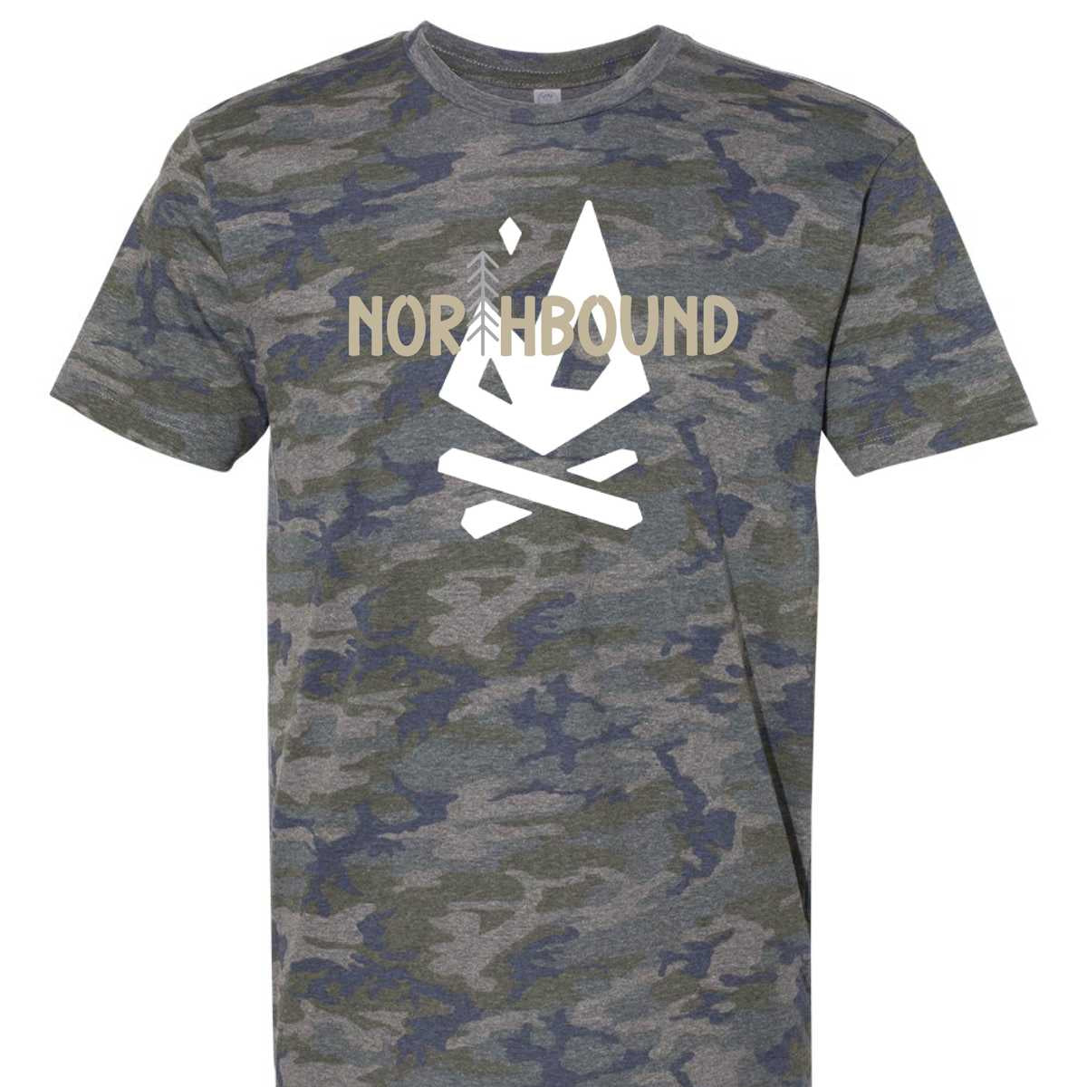 Northbound Vintage Camo Tee by All Day Fire Outfitters featuring outdoor inspired artwork on a vintage camo shirt.