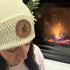 Birch waffle knit beanie with leather Split Early Stay All Day patch.